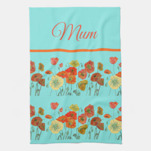 Linge De Cuisine Rouge Orange Populations Jaunes Fleur Floral Mère