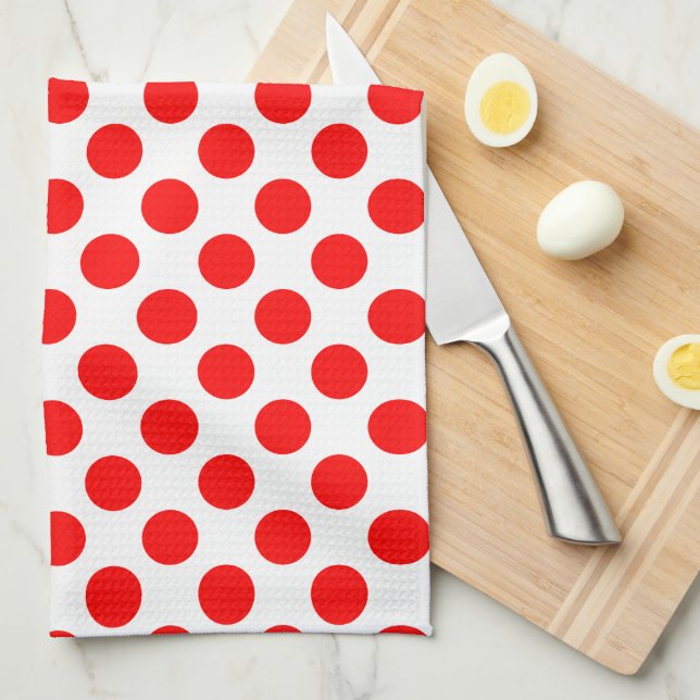 Linge De Cuisine Rouge sur blanc grand format Pois (Quart Plié)