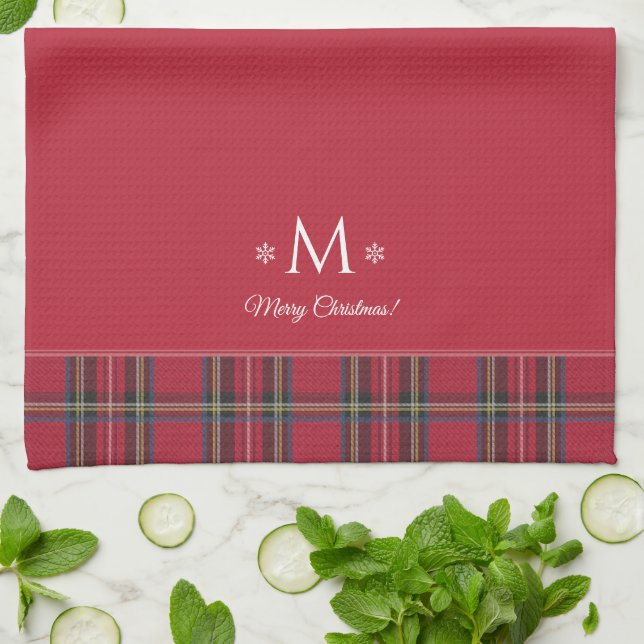 Linge De Cuisine Rouge Tartan personnalisées Monogramme Noël (Plié)