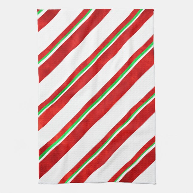 Linge De Cuisine Rouge Vert blanc Aquarelle Sucre de canne rayures (Vertical)