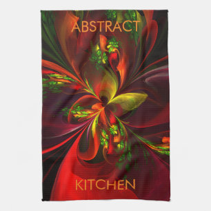 Linge De Cuisine Rouge vert moderne Floral Abstrait Art Motif #05