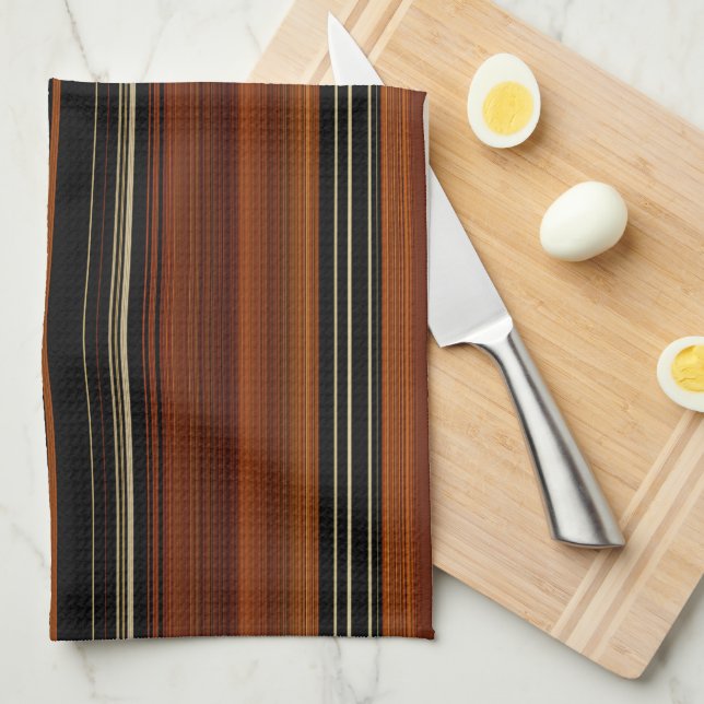 Linge De Cuisine Rouille Brown rayures modernes  (Quart Plié)