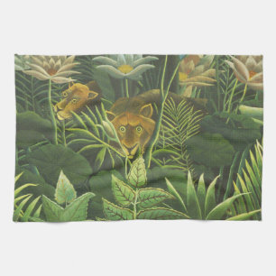 Linge De Cuisine Rousseau Tropical Jungle Lion Peinture