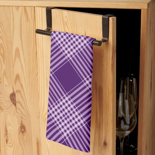 Linge De Cuisine Royal Purple Et Blanc Plaid (Pliage en tiers)