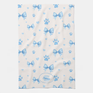 Linge De Cuisine Ruban bleu, Coeur et Motif Empreinte de patte sur