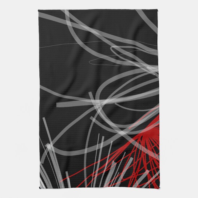 Linge De Cuisine Rubans Abstraits noirs blancs et rouges (Vertical)