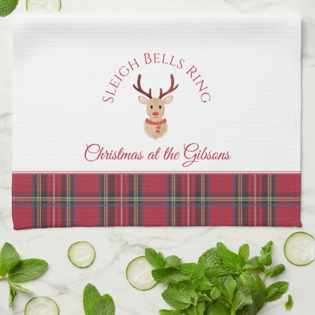 Linge De Cuisine Rudolph the Reindeer Nom personnalisé Noël (Plié)