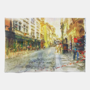 Linge De Cuisine Rues de vieille aquarelle de Prague