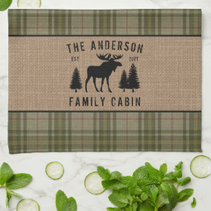 Linge De Cuisine Russe Cabine de famille Moose Pine Green Plaid Bur