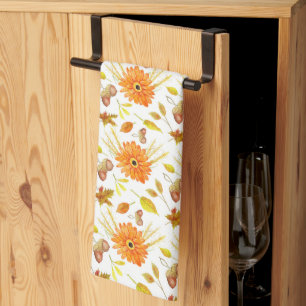 Linge De Cuisine Russe récolte d'automne Orange Floral Monogramme