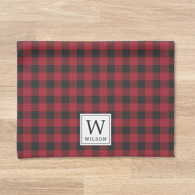 Linge De Cuisine Russe Red Buffalo Check Monogramme Noël (Créateur téléchargé)