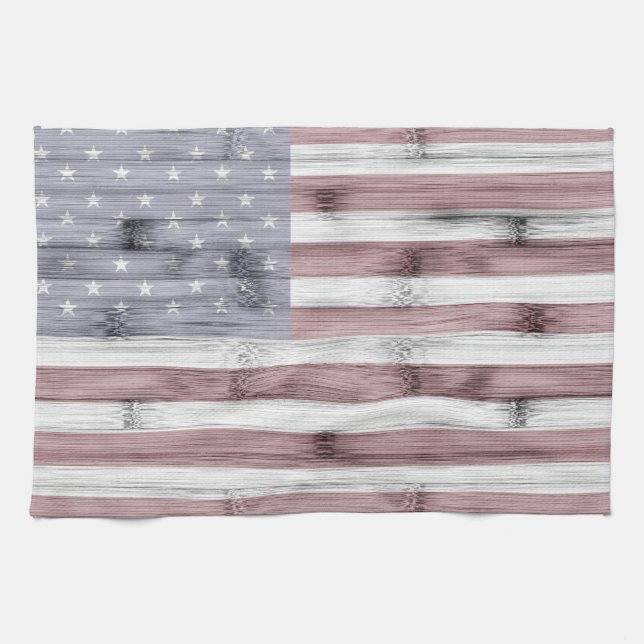 Linge De Cuisine Russe Rouge Blanc Bleu Bois américain drapeau Amér (Horizontal)
