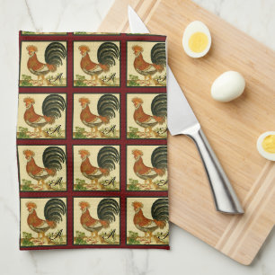 Linge De Cuisine Russe Vintage Aquarelle Coq Motif de poulet