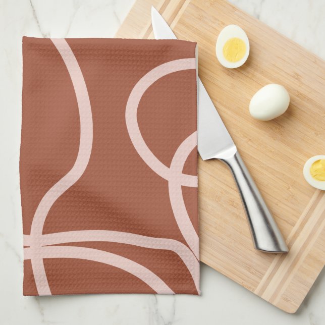 Linge De Cuisine Rust Terracotta Moderne Ligne minimes Brush Stroke (Quart Plié)