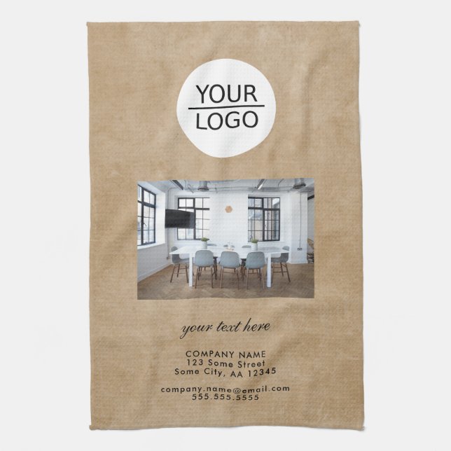 Linge De Cuisine Rustic Ajouter votre logo Custom Text Company Phot (Vertical)