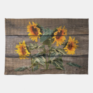 Linge De Cuisine Rustic Barn Wood Sunflower