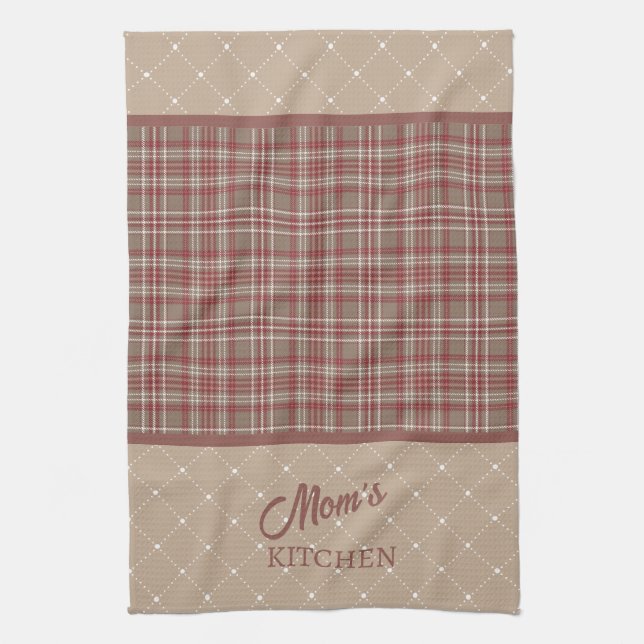 Linge De Cuisine Rustic Cranberry, Dark Tan & White Plaid (Vertical)