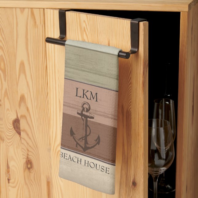 Linge De Cuisine Rustic Earth Tones Wood Nautical - Monogram (Pliage en tiers)