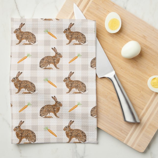 Linge De Cuisine Rustic Hare And Carrot Pattern Beige Farmhouse (Quart Plié)
