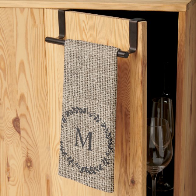 Linge De Cuisine Rustic Laurel Wreath Farmhouse Style Monogramme (Pliage en tiers)