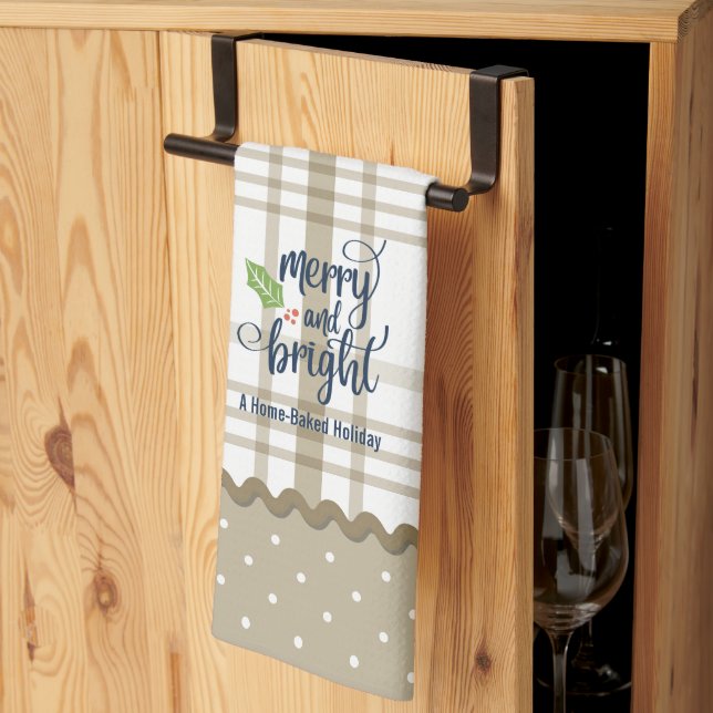 Linge De Cuisine Rustique à carreaux Joyeux et lumineux Noël (Pliage en tiers)