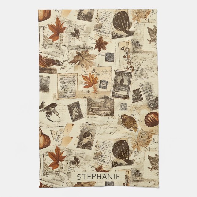 Linge De Cuisine Rustique Automne Ephemera Collage | Terre chaude (Vertical)