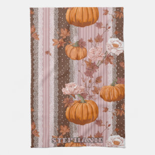 Linge De Cuisine Rustique Citrouilles d'automne & dentelle fleurie