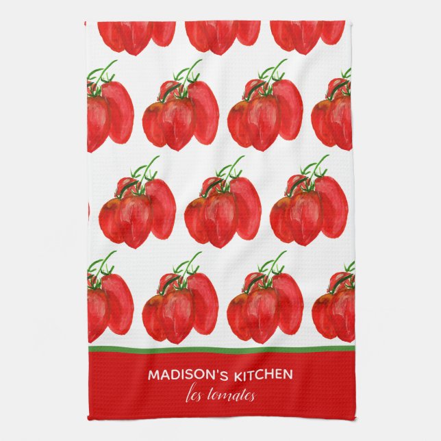 Linge De Cuisine Rustique Français Personnalisé Aquarelle Tomates (Vertical)