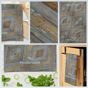 Linge De Cuisine Rustique Motif diamant Bois vieilli Brown Bleu