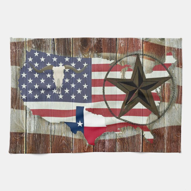 Linge De Cuisine Rustique Texas Lone Star Texas Long Horn (Horizontal)