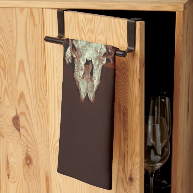 Linge De Cuisine Rustique Western Bull Skull Brown Country Design (Pliage en tiers)