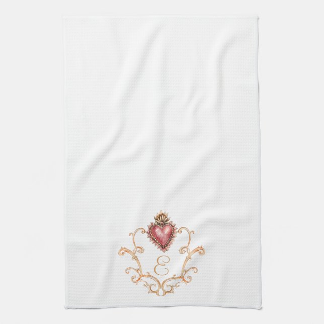 Linge De Cuisine Sacré Coeur Baroque Monogramme (Vertical)