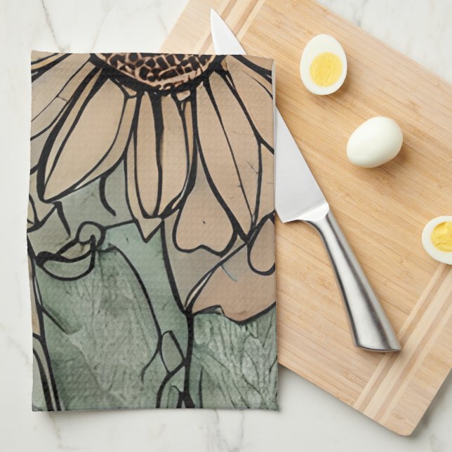 Linge De Cuisine Sage floral Boho Abstrait et beige (Quart Plié)