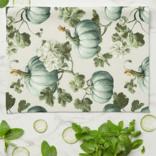Linge De Cuisine Sage Green Citrouilles et fleurs d'automne