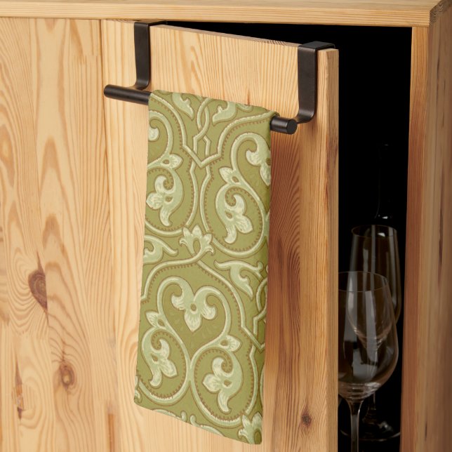 Linge De Cuisine Sage Green et Gold Art Nouveau Motif (Pliage en tiers)