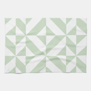 Linge De Cuisine Sage Green Geometric Deco Cube Pattern