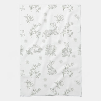 Linge De Cuisine Sage Green Toile Bunny Rabbits