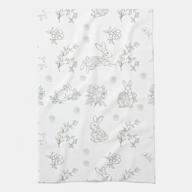 Linge De Cuisine Sage Green Toile Bunny Rabbits (Vertical)