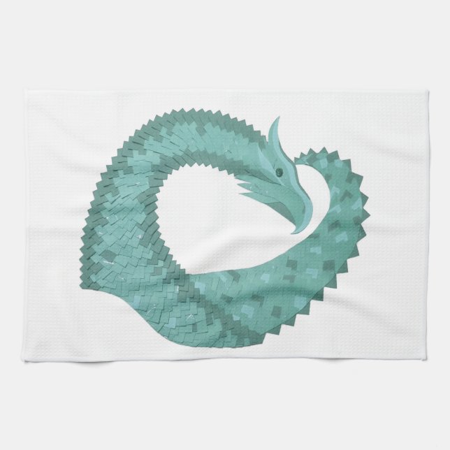Linge De Cuisine Sage vert coeur dragon sur blanc (Horizontal)