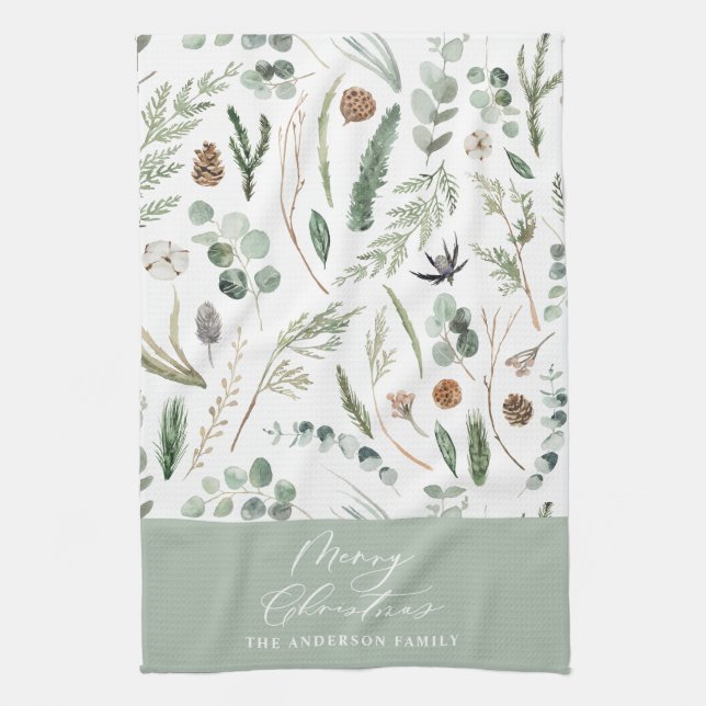 Linge De Cuisine Sage vert Noël botanique minimal (Vertical)