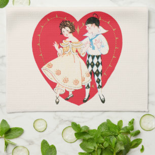 Linge De Cuisine Saint Valentin, Arlequin Vintage et Coeur