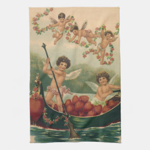 Linge De Cuisine Saint Valentin vintage, Cherubs victoriens en bate