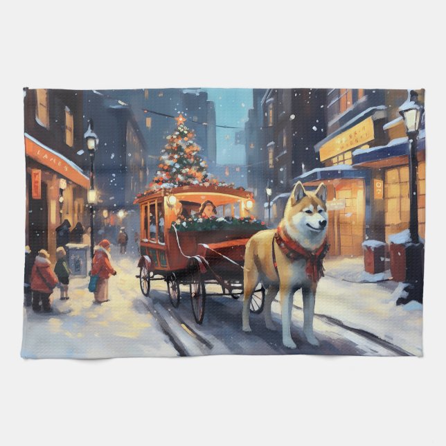 Linge De Cuisine Saison de Noël Akita (Horizontal)