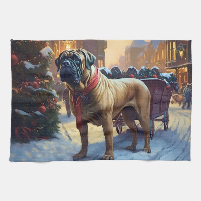 Linge De Cuisine Saison de Noël de Bullmastiff (Horizontal)