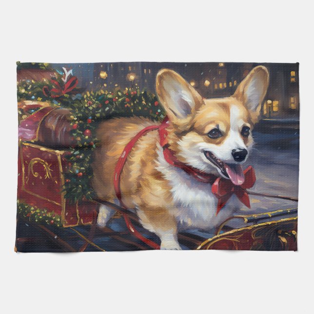 Linge De Cuisine Saison de Noël de Corgi (Horizontal)