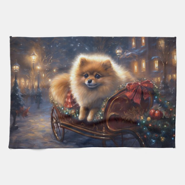 Linge De Cuisine Saison de Noël Poméranienne brossé (Horizontal)