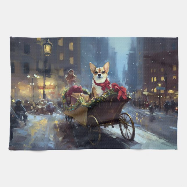 Linge De Cuisine saison des fêtes de Noël de chihuahua (Horizontal)