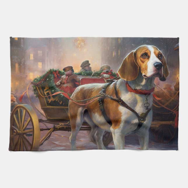 Linge De Cuisine Saison festive de Noël beagle (Horizontal)