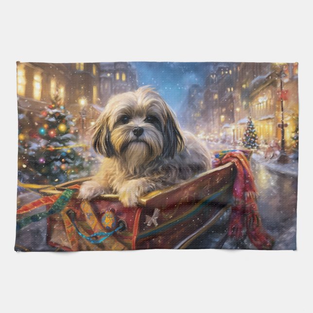 Linge De Cuisine Saison Festive de Noël de Lhasa Apso (Horizontal)