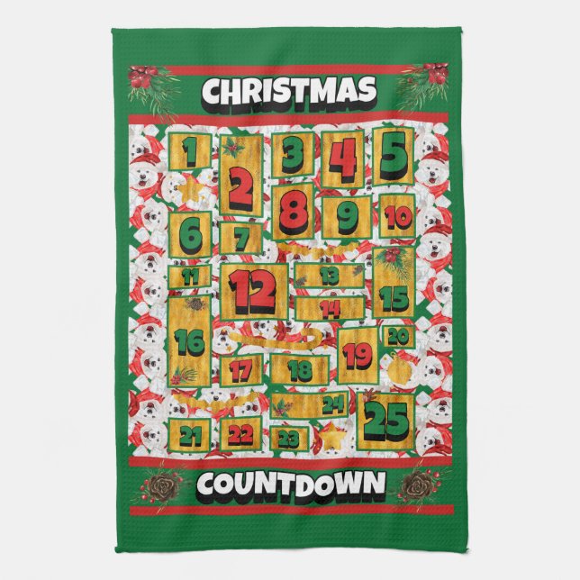 Linge De Cuisine Samoyed Countdown Christmas Advent Calendar Chien (Vertical)